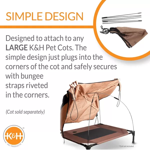 KampH Pet Products Pet Cot Shade Canopy for Elevated Outside Dog Beds Dog Sun Umbrella Canopy for Dog Cots Cots Sold Separately Gray Large 42 X 30 Inches420L x 300W x 280Th Tan