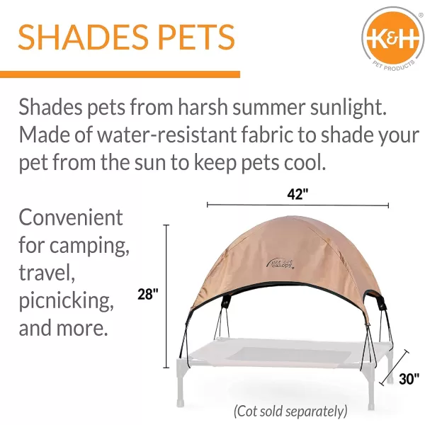 KampH Pet Products Pet Cot Shade Canopy for Elevated Outside Dog Beds Dog Sun Umbrella Canopy for Dog Cots Cots Sold Separately Gray Large 42 X 30 Inches420L x 300W x 280Th Tan