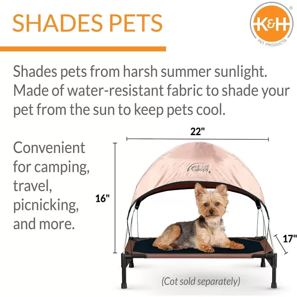 KampH Pet Products Pet Cot Shade Canopy for Elevated Outside Dog Beds Dog Sun Umbrella Canopy for Dog Cots Cots Sold Separately Gray Large 42 X 30 Inches220L x 170W x 160Th Tan