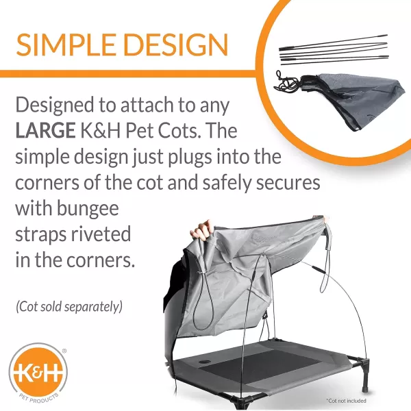 KampH Pet Products Pet Cot Shade Canopy for Elevated Outside Dog Beds Dog Sun Umbrella Canopy for Dog Cots Cots Sold Separately Gray Large 42 X 30 Inches420L x 300W x 280Th Gray