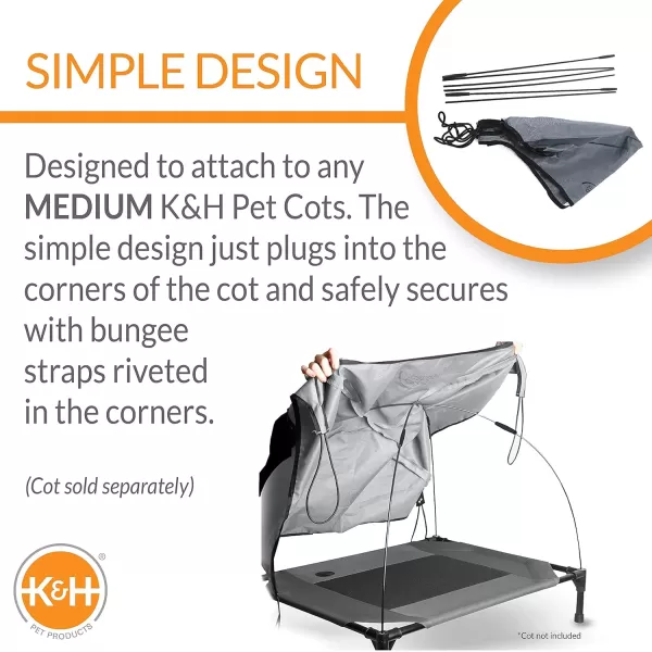 KampH Pet Products Pet Cot Shade Canopy for Elevated Outside Dog Beds Dog Sun Umbrella Canopy for Dog Cots Cots Sold Separately Gray Large 42 X 30 Inches320L x 250W x 230Th Gray