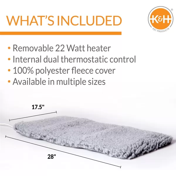 KampH Pet Products Thermo Plush Pad Indoor Heated Pet Bed Gray Medium 175 X 28 Inches280L x 180W x 10Th