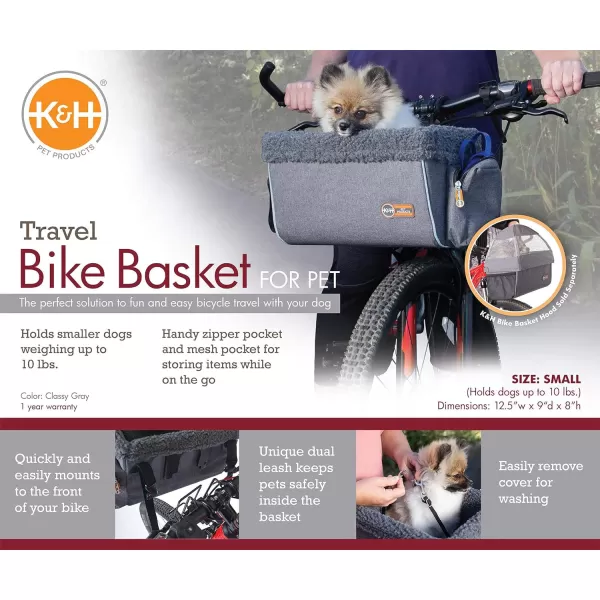 KampH Pet Products Universal Bike Pet Carrier for Travel Cat and Dog Bicycle Baskets Classy Gray Large 12 X 16 X 10 InchesSmall Front Mount Basket