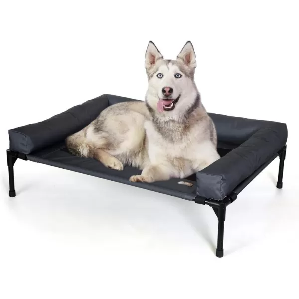 KampH Pet Products Bolster Dog Cot Cooling IndoorOutdoor Elevated Dog Bed Hammock with Removable Bolsters Washable Mesh Cover Raised Camping Dog Bed for Medium Dogs  Charcoal Medium 25 X 32CharcoalBlack Mesh 420L x 300W x 70Th