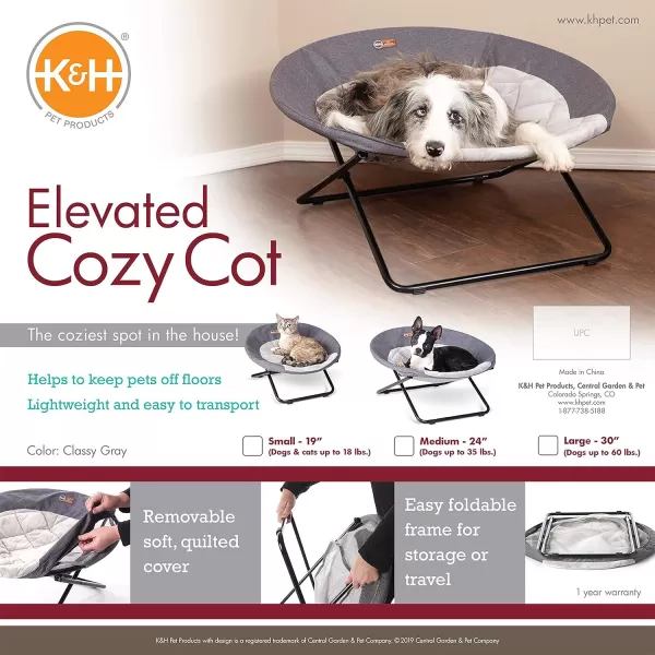 KampH Pet Products Cozy Cot Elevated Pet Bed Dish Chair for Dogs and Cats Machine Washable Gray Large 30 InchesClassy Gray 240L x 240W x 140Th