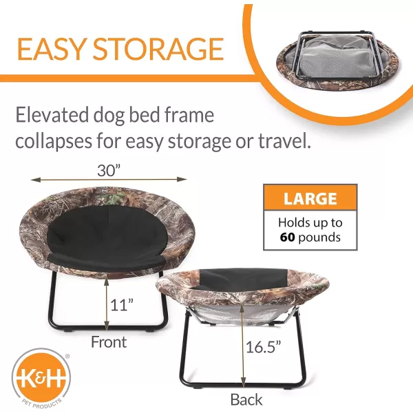 KampH Pet Products Cozy Cot Elevated Pet Bed Dish Chair for Dogs and Cats Machine Washable Gray Large 30 InchesRealtree Edge 300L x 300W x 170Th