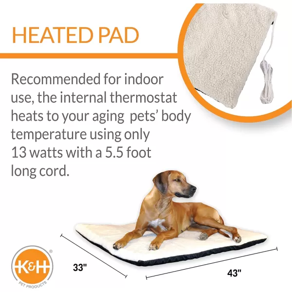 KampH Pet Products Ortho ThermoBed Heated Dog Bed Fleece XLarge 33 X 43 InchesFleece 430L x 330W x 30Th