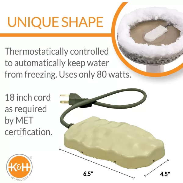 KampH Pet Products Super Ice Eliminator Birdbath Deicer Natural 80 Watts Safety Certified Birdbath HeaterSuper 80 Watts