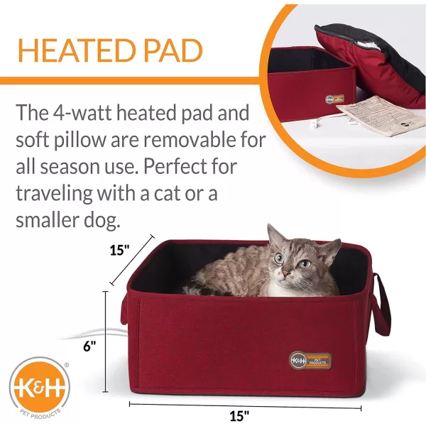 KampH Pet Products Thermo Basket Indoor Heated Cat Bed Foldable Red 15 X 15 InchesRed