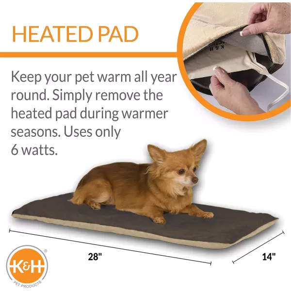 KampH Pet Products ThermoPet Mat Reversible Heated Pet Bed Mocha 14 X 28 InchesMocha