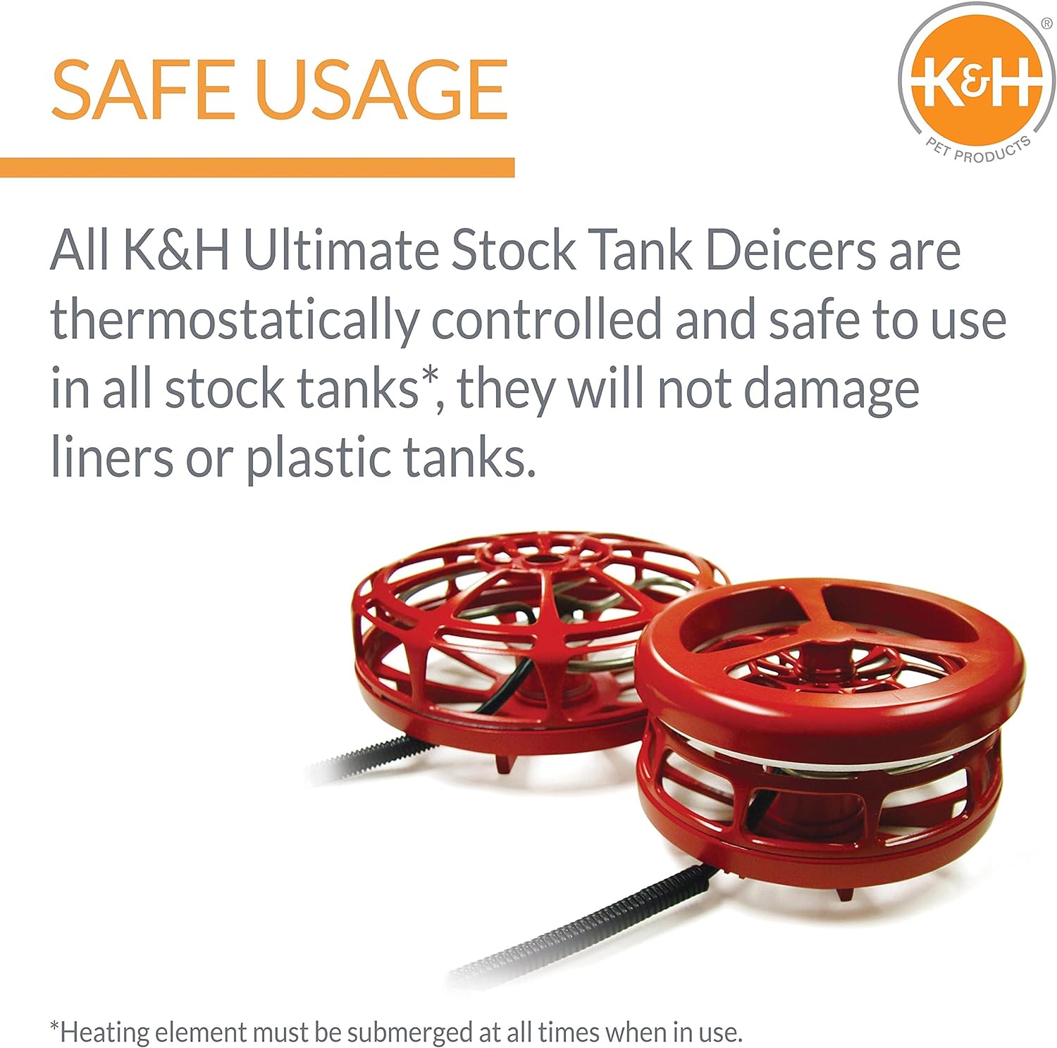 KampH Pet Products Ultimate Stock Tank Deicer w Cord Clip Water Trough Heater for Horses Cattle and Livestock Floating and Submersible Tank Heater Red 1500 Watts1000 Watts Tank Deicer