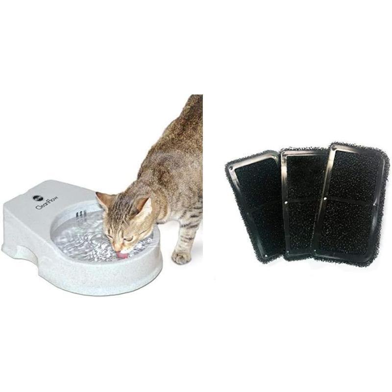 KampH Pet Products CleanFlow Filtered Water Bowl for Cats Granite 80 OuncesCleanflow Cat Bowl 1 filter  3 Replacement Filters