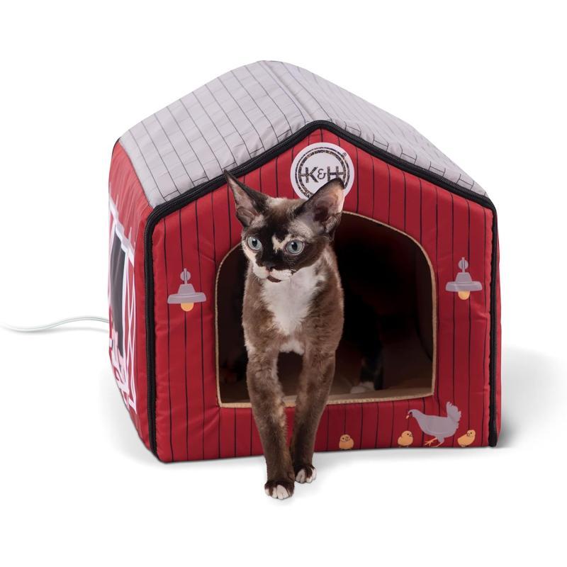 KampH Pet Products ThermoIndoor Pet House Heated Cat Bed for Dogs and Cats Cottage Design 16 X 15 X 14 InchesBarn Design