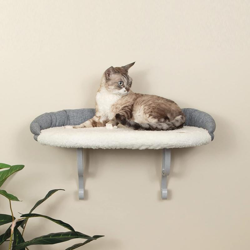 KampH Pet Products Universal Wall Mount Cat Shelf Perch for Indoor Cats Floating Cat Bed Hammock for Kittens or Adults Play or Sleep  Perch No Bolster Natural 24 X 14 InchesWith Bolster