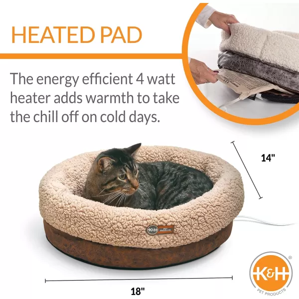 KampH PET PRODUCTS Heated ThermoSnuggle Cup Bomber Indoor Heated Cat Bed Heated Pet Bed for Indoor Cats and Small Dogs Thermal Warming Large Cat Bed Round Kitty Heating Bed Chocolate 14x18inChocolate Cup Bomber