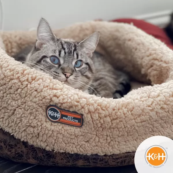 KampH PET PRODUCTS Heated ThermoSnuggle Cup Bomber Indoor Heated Cat Bed Heated Pet Bed for Indoor Cats and Small Dogs Thermal Warming Large Cat Bed Round Kitty Heating Bed Chocolate 14x18inChocolate Cup Bomber