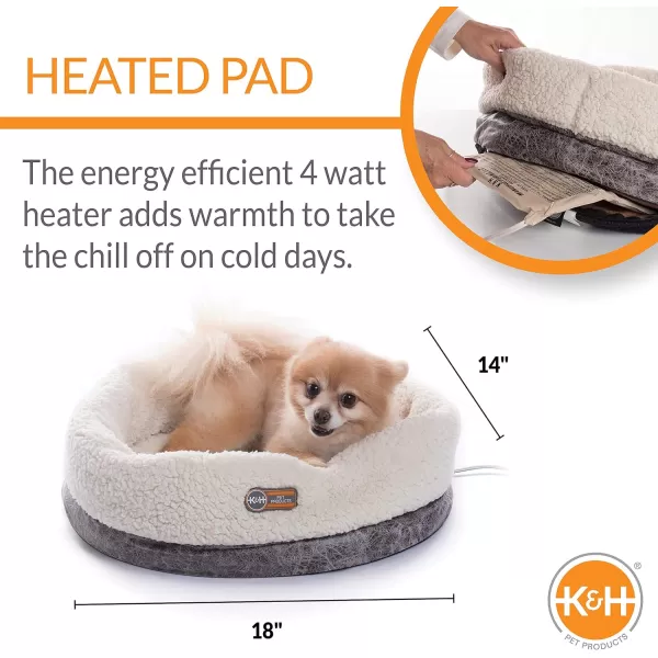 KampH PET PRODUCTS Heated ThermoSnuggle Cup Bomber Indoor Heated Cat Bed Heated Pet Bed for Indoor Cats and Small Dogs Thermal Warming Large Cat Bed Round Kitty Heating Bed Chocolate 14x18inGray Cup Bomber