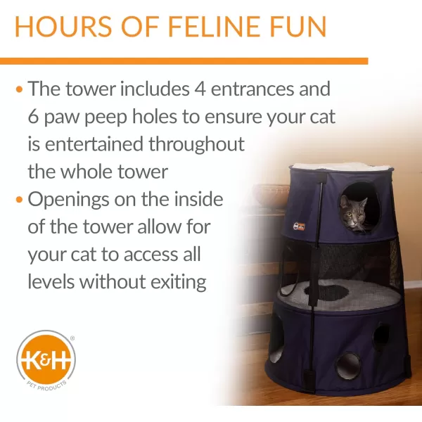 KampH Pet Products Cat Playground Bundle with 3 Level Tower  T Tunnel Tube  2 Level Tower Cat Tower Tree Condo for Indoor Cat Playground Kitty Activity Tree Cave Cozy Hideaway Center DenimClassy Dark Denim Cat Playground Bundle