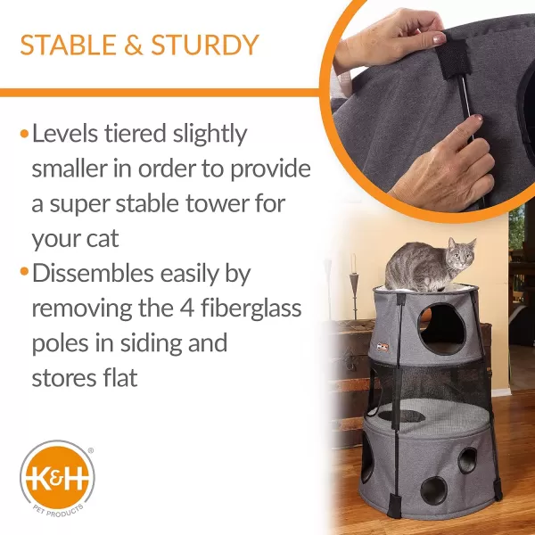 KampH Pet Products Cat Playground Bundle with 3 Level Tower  T Tunnel Tube  2 Level Tower Cat Tower Tree Condo for Indoor Cat Playground Kitty Activity Tree Cave Cozy Hideaway Center DenimClassy Gray 3 Story
