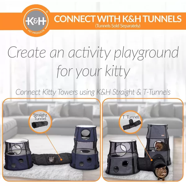 KampH Pet Products Cat Playground Bundle with 3 Level Tower  T Tunnel Tube  2 Level Tower Cat Tower Tree Condo for Indoor Cat Playground Kitty Activity Tree Cave Cozy Hideaway Center DenimClassy Gray 2 Story