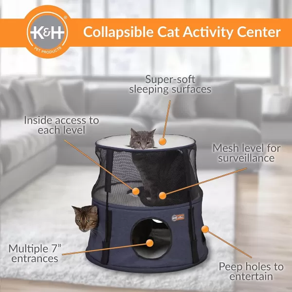 KampH Pet Products Cat Playground Bundle with 3 Level Tower  T Tunnel Tube  2 Level Tower Cat Tower Tree Condo for Indoor Cat Playground Kitty Activity Tree Cave Cozy Hideaway Center DenimClassy Dark Denim 2 Story