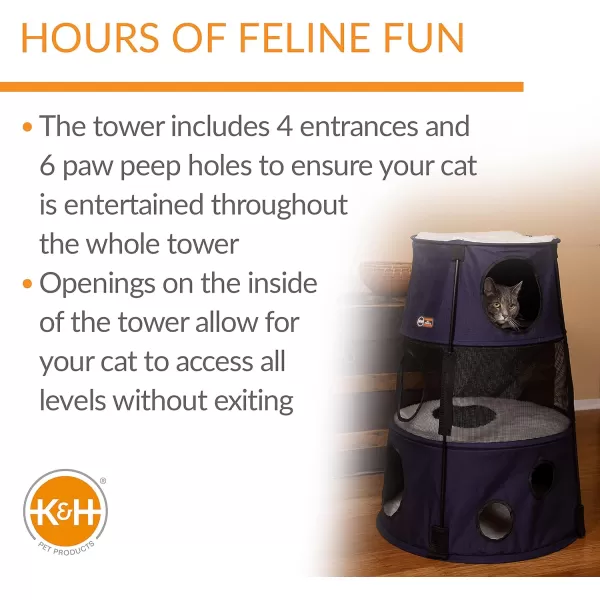 KampH Pet Products Cat Playground Bundle with 3 Level Tower  T Tunnel Tube  2 Level Tower Cat Tower Tree Condo for Indoor Cat Playground Kitty Activity Tree Cave Cozy Hideaway Center DenimClassy Dark Denim 3 Story