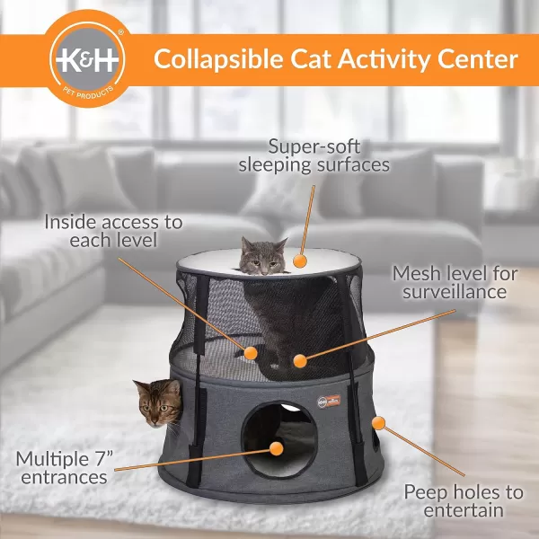 KampH Pet Products Cat Playground Bundle with 3 Level Tower  T Tunnel Tube  2 Level Tower Cat Tower Tree Condo for Indoor Cat Playground Kitty Activity Tree Cave Cozy Hideaway Center DenimClassy Gray 2 Story