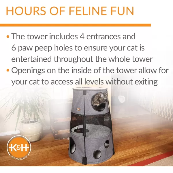 KampH Pet Products Cat Playground Bundle with 3 Level Tower  T Tunnel Tube  2 Level Tower Cat Tower Tree Condo for Indoor Cat Playground Kitty Activity Tree Cave Cozy Hideaway Center DenimClassy Gray 3 Story