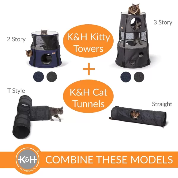 KampH Pet Products Cat Playground Bundle with 3 Level Tower  T Tunnel Tube  2 Level Tower Cat Tower Tree Condo for Indoor Cat Playground Kitty Activity Tree Cave Cozy Hideaway Center DenimClassy Gray 2 Story