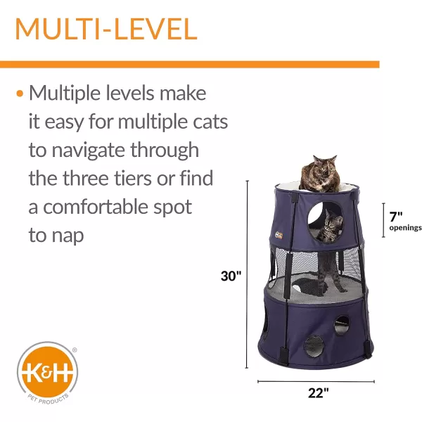 KampH Pet Products Cat Playground Bundle with 3 Level Tower  T Tunnel Tube  2 Level Tower Cat Tower Tree Condo for Indoor Cat Playground Kitty Activity Tree Cave Cozy Hideaway Center DenimClassy Dark Denim 3 Story