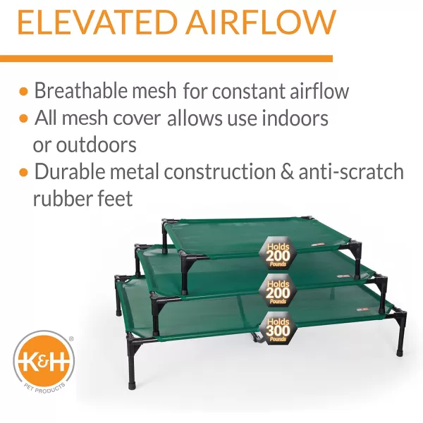 KampH Pet Products Cooling Elevated Dog Bed Outdoor Raised Dog Bed with Washable Breathable Mesh Dog Cot Bed NoSlip Rubber Feet Portable Dog Cot Indoor Outdoor Dog Bed XLarge ChocolateBlack MeshCot 420L x 300W x 70Th All Season Green Mesh