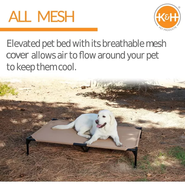KampH Pet Products Cooling Elevated Dog Bed Outdoor Raised Dog Bed with Washable Breathable Mesh Dog Cot Bed NoSlip Rubber Feet Portable Dog Cot Indoor Outdoor Dog Bed XLarge ChocolateBlack MeshCot 500L x 320W x 90Th All Season Tan Mesh