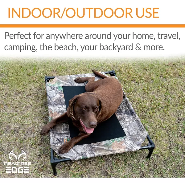 KampH Pet Products Cooling Elevated Dog Bed Outdoor Raised Dog Bed with Washable Breathable Mesh Dog Cot Bed NoSlip Rubber Feet Portable Dog Cot Indoor Outdoor Dog Bed XLarge ChocolateBlack MeshCot 320L x 250W x 70Th Realtree Edge CamoBlack Mesh