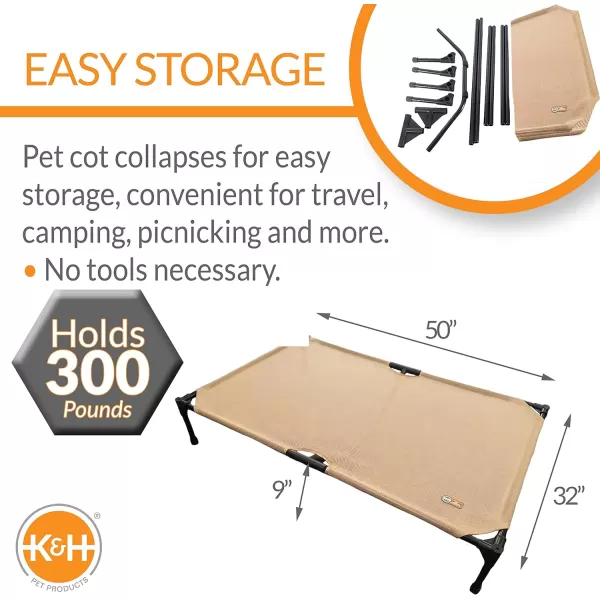 KampH Pet Products Cooling Elevated Dog Bed Outdoor Raised Dog Bed with Washable Breathable Mesh Dog Cot Bed NoSlip Rubber Feet Portable Dog Cot Indoor Outdoor Dog Bed XLarge ChocolateBlack MeshCot 500L x 320W x 90Th All Season Tan Mesh