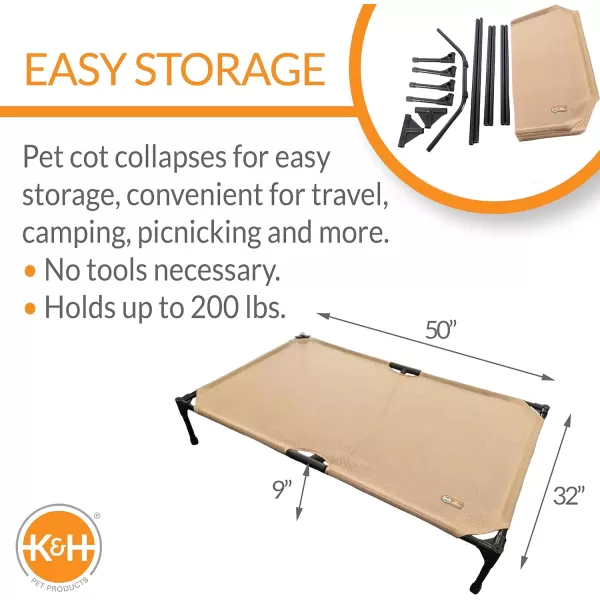 KampH Pet Products Cooling Elevated Dog Bed Outdoor Raised Dog Bed with Washable Breathable Mesh Dog Cot Bed NoSlip Rubber Feet Portable Dog Cot Indoor Outdoor Dog Bed XLarge ChocolateBlack MeshCot amp Canopy XLarge All Season Tan Mesh