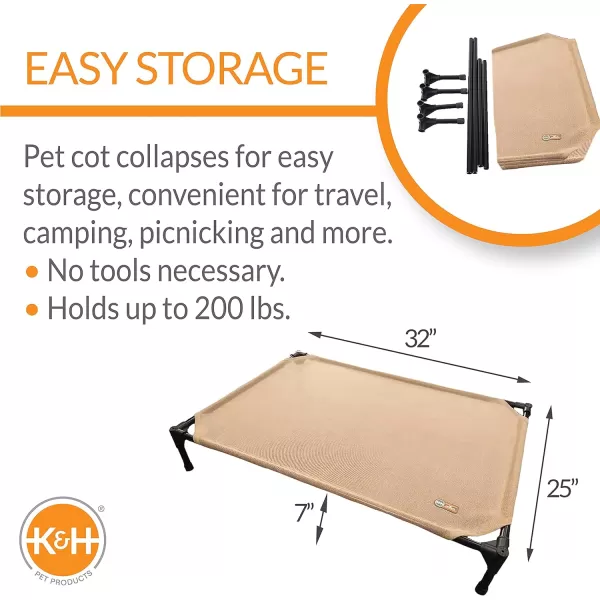 KampH Pet Products Cooling Elevated Dog Bed Outdoor Raised Dog Bed with Washable Breathable Mesh Dog Cot Bed NoSlip Rubber Feet Portable Dog Cot Indoor Outdoor Dog Bed XLarge ChocolateBlack MeshCot 320L x 250W x 70Th All Season Tan Mesh