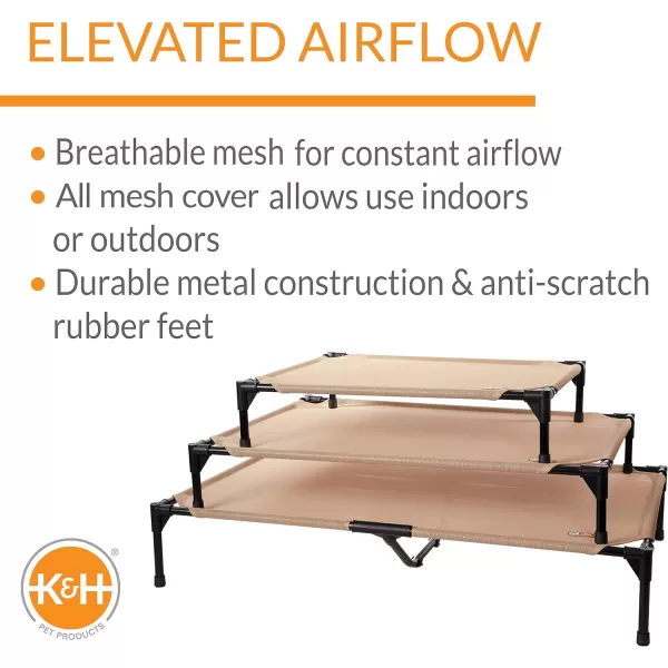 KampH Pet Products Cooling Elevated Dog Bed Outdoor Raised Dog Bed with Washable Breathable Mesh Dog Cot Bed NoSlip Rubber Feet Portable Dog Cot Indoor Outdoor Dog Bed XLarge ChocolateBlack MeshCot amp Canopy Medium All Season Tan Mesh