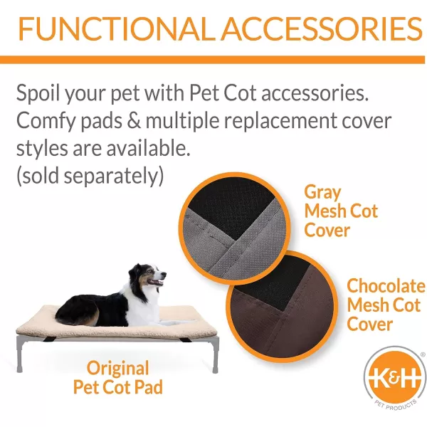 KampH Pet Products Cooling Elevated Dog Bed Outdoor Raised Dog Bed with Washable Breathable Mesh Dog Cot Bed NoSlip Rubber Feet Portable Dog Cot Indoor Outdoor Dog Bed XLarge ChocolateBlack MeshCot 500L x 320W x 90Th All Season Tan Mesh