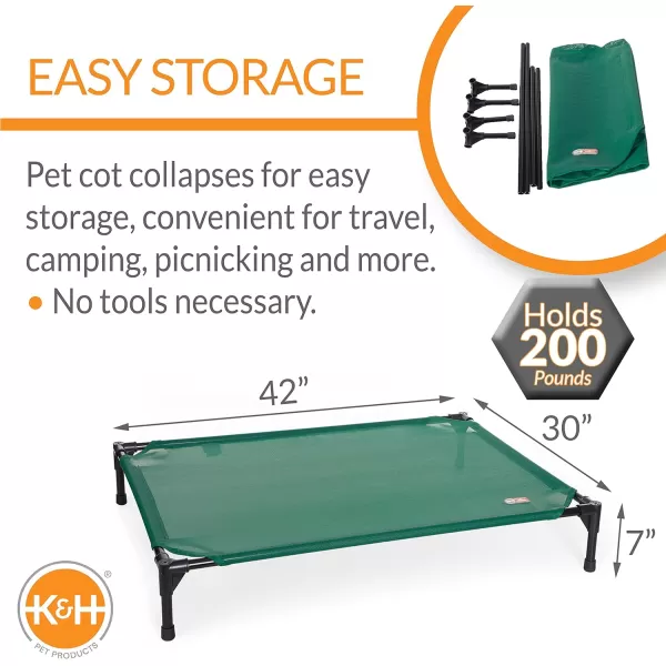 KampH Pet Products Cooling Elevated Dog Bed Outdoor Raised Dog Bed with Washable Breathable Mesh Dog Cot Bed NoSlip Rubber Feet Portable Dog Cot Indoor Outdoor Dog Bed XLarge ChocolateBlack MeshCot 420L x 300W x 70Th All Season Green Mesh