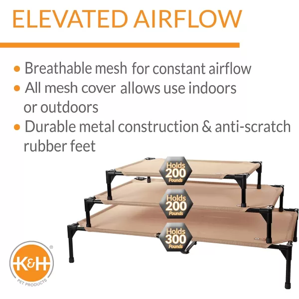 KampH Pet Products Cooling Elevated Dog Bed Outdoor Raised Dog Bed with Washable Breathable Mesh Dog Cot Bed NoSlip Rubber Feet Portable Dog Cot Indoor Outdoor Dog Bed XLarge ChocolateBlack MeshCot 500L x 320W x 90Th All Season Tan Mesh