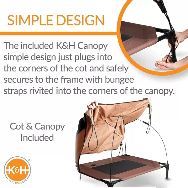 KampH Pet Products Cooling Elevated Dog Bed Outdoor Raised Dog Bed with Washable Breathable Mesh Dog Cot Bed NoSlip Rubber Feet Portable Dog Cot Indoor Outdoor Dog Bed XLarge ChocolateBlack MeshCot amp Canopy Medium All Season Tan Mesh
