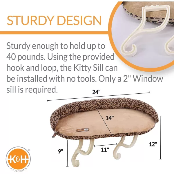 KampH Pet Products Deluxe Kitty Sill w Bolster Cat Window Bed Cat Window Perch for Large Cats Cat Window Hammock Cat Window Seat Window Cat Bed Cat Perch Cat Hammock Tan Leopard PrintTanLeopard Print Recyclable Packaging