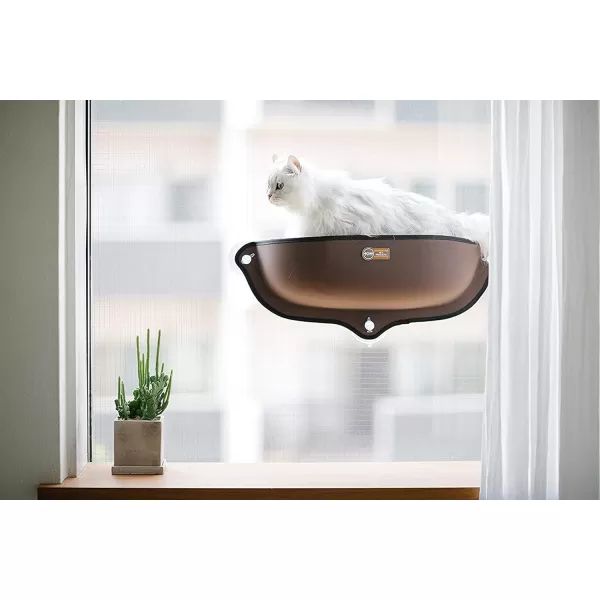 KampH Pet Products EZ Mount Window Mounted Cat Bed Cat Window Hammock Sturdy Cat Window Perch Cat Window Bed Cat Furniture  Gray Kitty Face Window BedTan