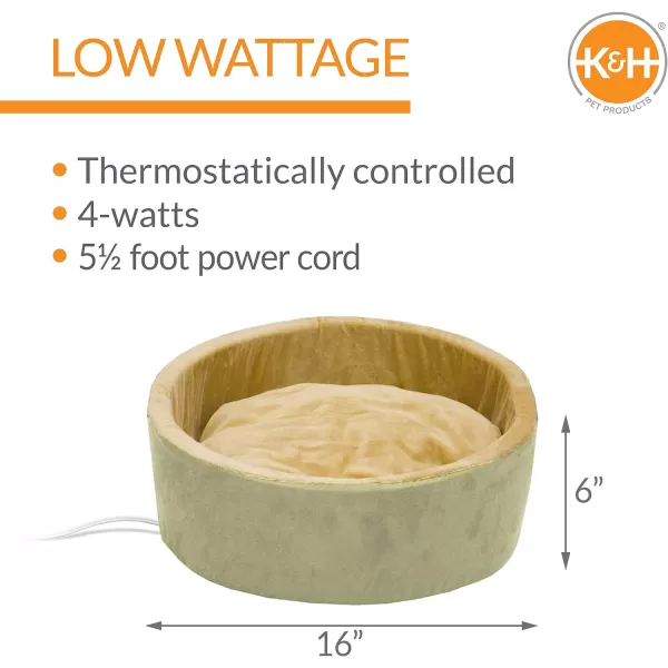 KampH Pet Products Heated Cat Bed ThermoKitty Bed Heated Pet Bed for Indoor Cats and Small Dogs Electric Thermal Plush Warming Pet Bed Calming Cat Heating Bed Large 20 Inches Round SageTan160L x 160W x 60Th Retail Package
