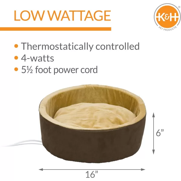 KampH Pet Products Heated Cat Bed ThermoKitty Bed Heated Pet Bed for Indoor Cats and Small Dogs Electric Thermal Plush Warming Pet Bed Calming Cat Heating Bed Large 20 Inches Round MochaTan160L x 160W x 60Th Retail Package Cat Bed