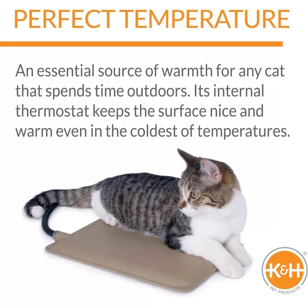 KampH Pet Products Heated Extreme Weather Outdoor Kitty Pad Waterproof Cat Heated Bed Pet Warmer for Outside and Feral Cats Indoor and Outdoor Warming Cat Mat Tan Petite 9 X 12 Inches 25WHeated Pad