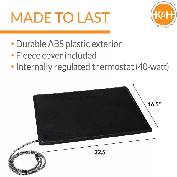 KampH Pet Products Heated LectroKennel Outdoor Dog Pad Waterproof Dog and Cat Heating Pad Kennel Warming Mat Pet Warmer for Outside Animals Anti Chew Cord Black Medium 165 X 225 InchesMedium 165 x 225 in Pad  Deluxe Cover