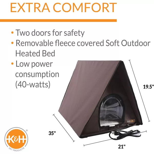 KampH Pet Products Heated MultiKitty AFrame Outdoor Cat House Feral Cat Shelter with Escape Door Chocolate 35 X 205 X 20 Inches HeatedHeated