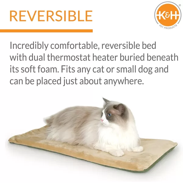 KampH Pet Products Heated ThermoKitty Mat Indoor Heated Cat Bed Pet Heat Pad for Indoor Cats and Small Dogs Cat Heating Pad Electric Thermal Warming Cat Bed Mat Gray 125 X 25 InchesSageTan Pet Bed