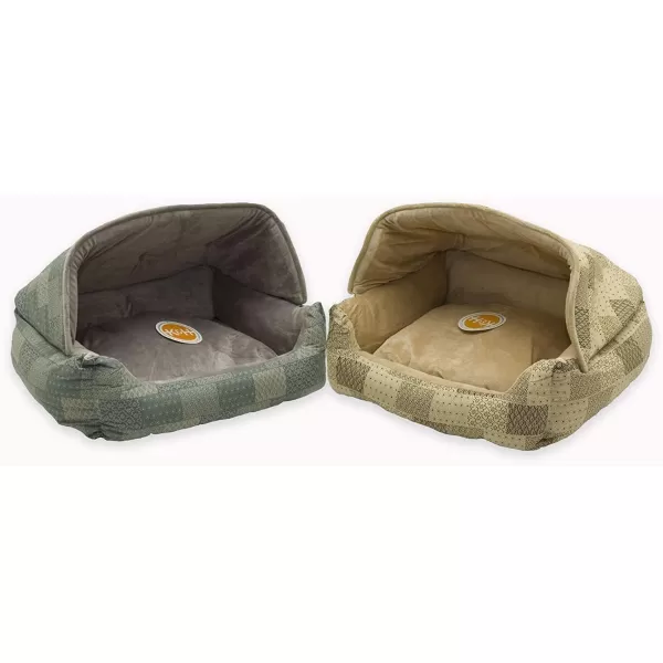 KampH Pet Products Hooded Lounge Sleeper Pet Bed Tan Patchwork Print 20 X 25 InchesKampH Pet Products Hooded Lounge Sleeper Pet Bed Tan Patchwork Print 20 X 25 Inches